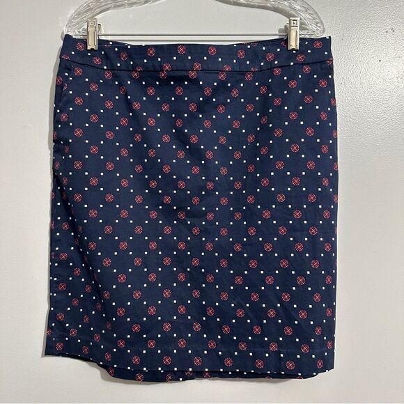 Tommy Hilfiger Navy Blue Patterned Skirt with pockets zipper in back size 14 - Picture 1 of 8